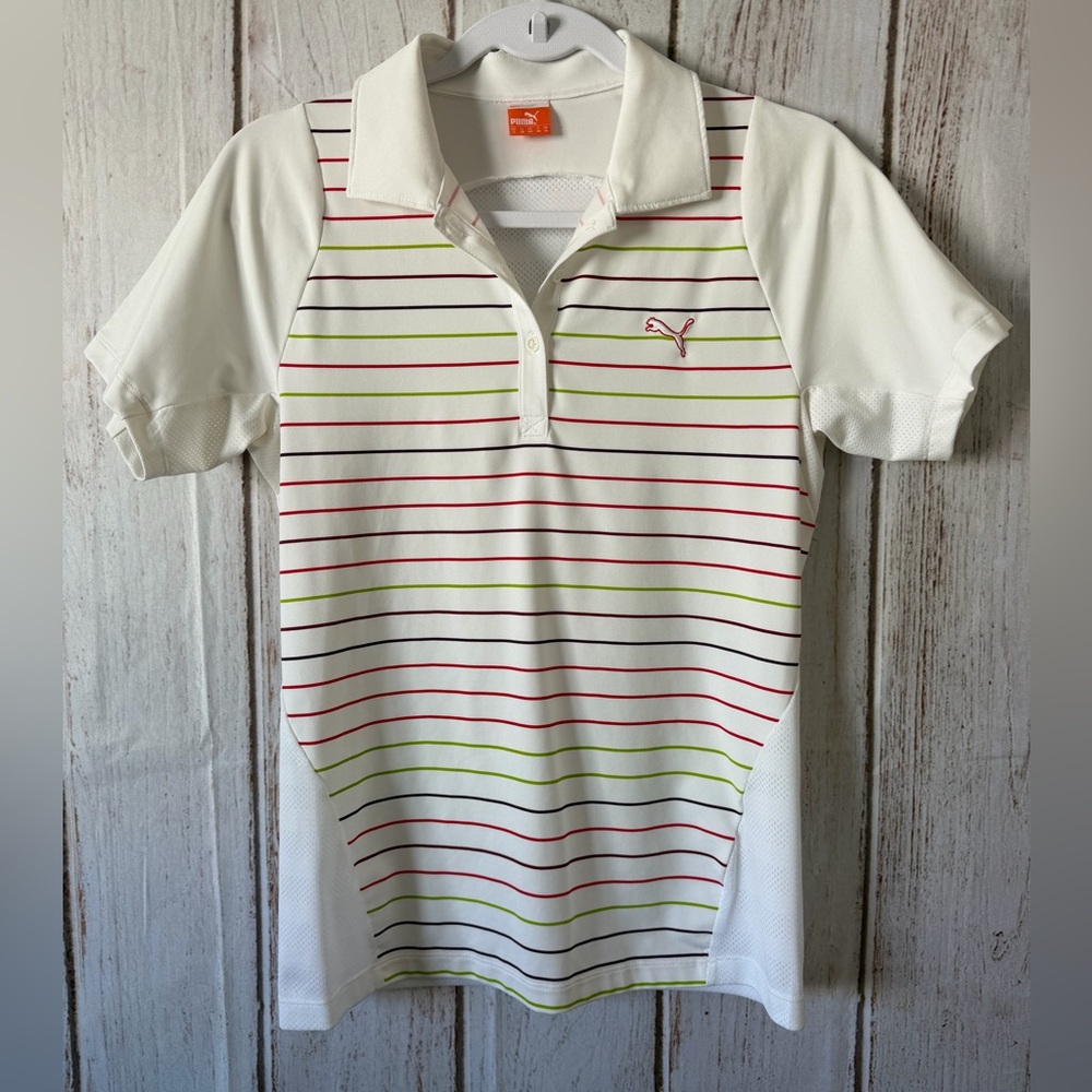 Puma White Polo with Multicolor Stripes